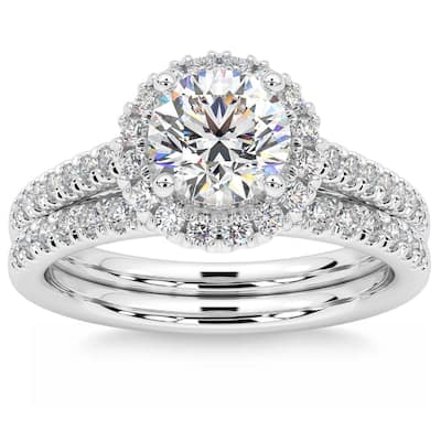 F/VS 1.50Ct Halo Diamond Engagement Wedding Ring Set Gold Lab Grown