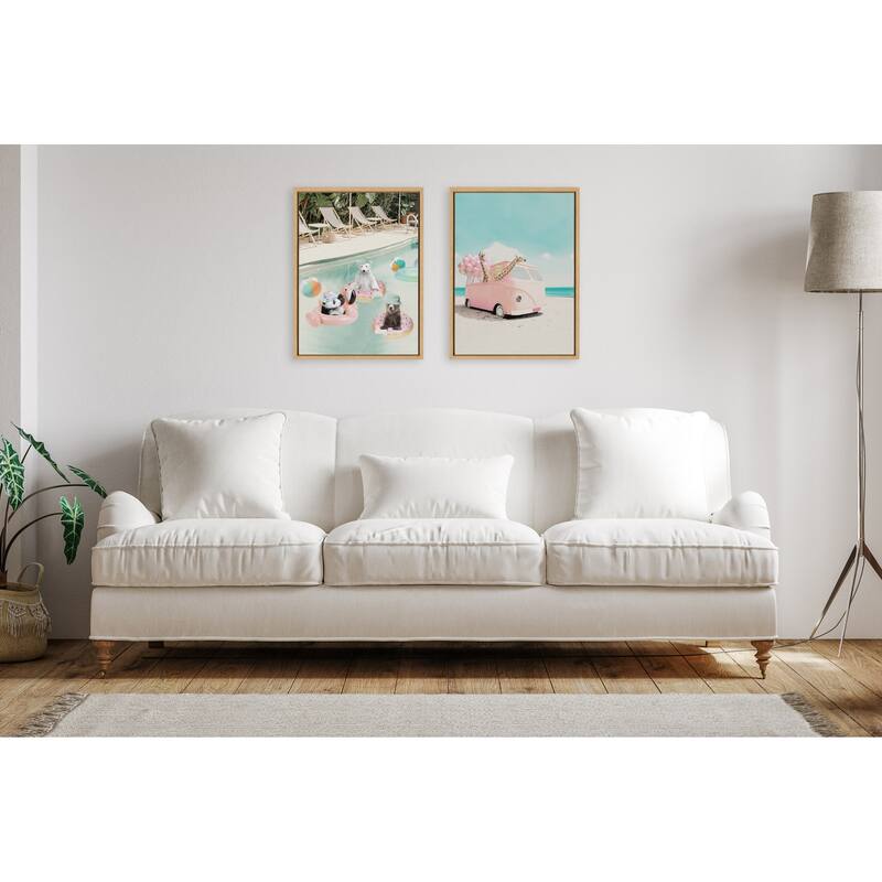 Kate and Laurel Sylvie Pink Van Framed Canvas by July Art Prints