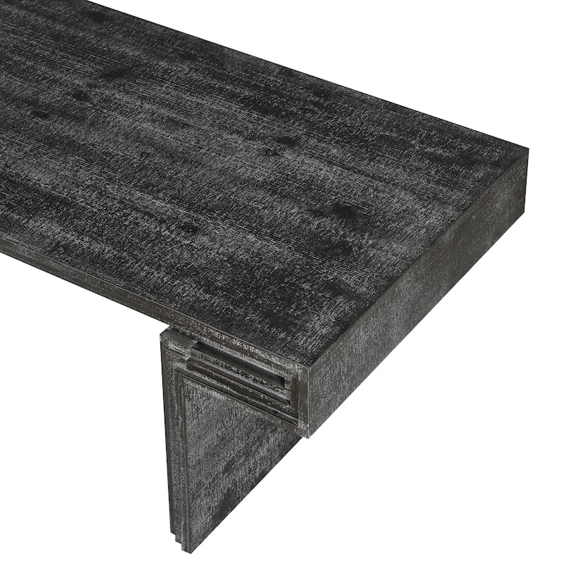 Wood Coffee Table Dining Table, Rustic Center Table Office Table with Double-Sided Open Shelvs