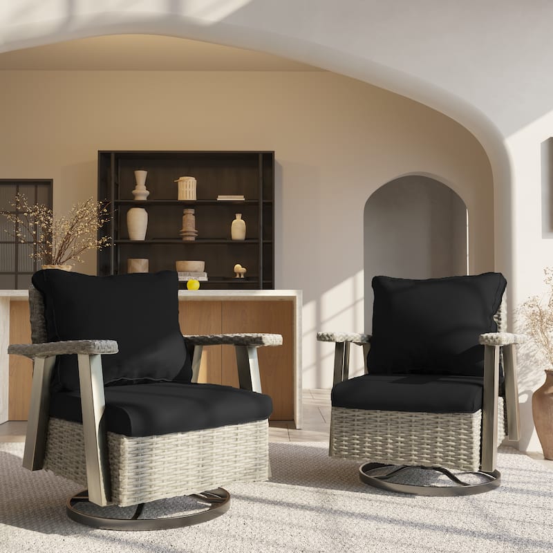 Cozywor Wicker Patio Outdoor Swivel Rocking Chair (Set of 2) - Black