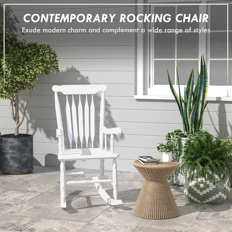 High Back Wood Rocking Chair, All Weather Patio Rocking Chair, 350lbs Weight Capacity for Deck, Porch, Backyard, Garden