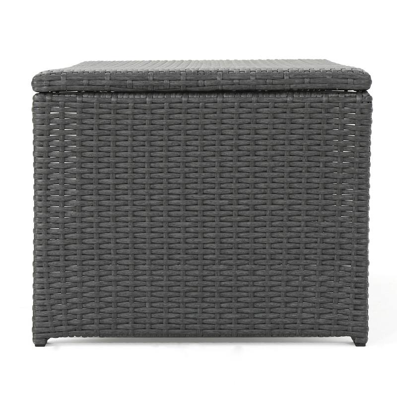 Roomfitters St Lucia Outdoor Woven Rattan Coffee Table with Open Storage Shelf, Weather Resistant, Grey