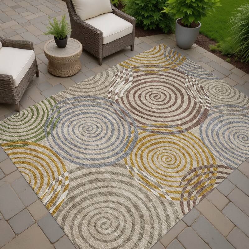 Machine Washable Indoor/ Outdoor Contemporary Swirls Chantille Rug