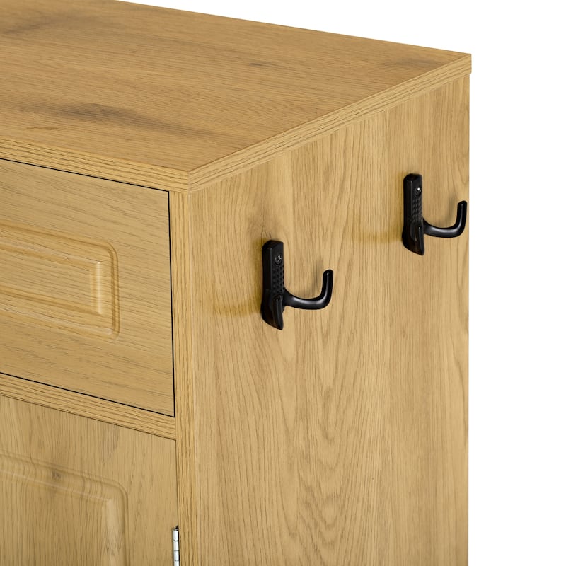 Sideboard with 4 Doors & 3 Drawers, Buffet Cabinet with Adjustable Shelf & Open Shelf, Multi-Functional Wooden Storage Cabinet