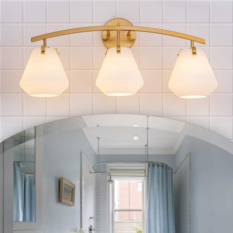 Modern industrial 3-Light Brass Bathroom Vanity Light with Opal Glass