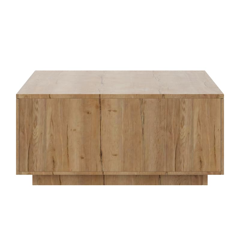 Square Coffee Table Modern Center Table with 4 Drawers, Cocktail Table Natural End Table for Living Room