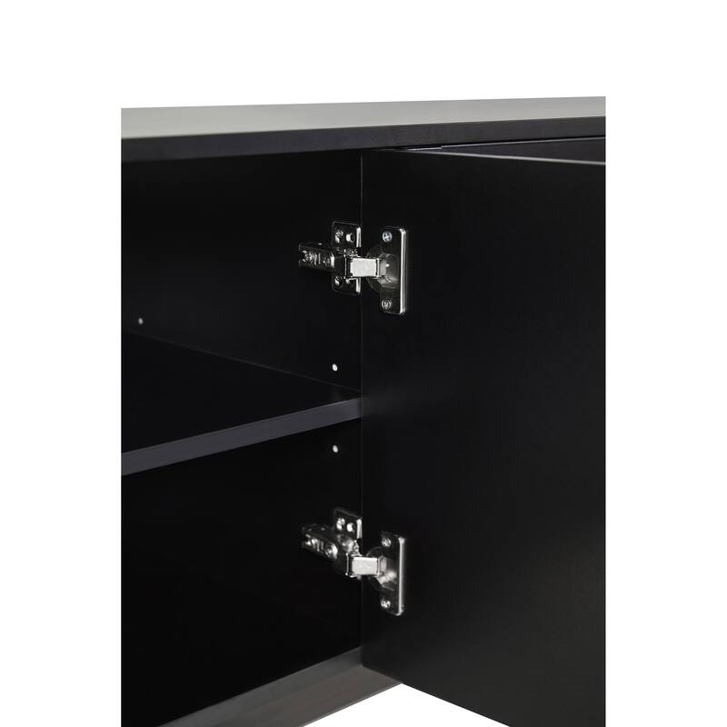 Black 70" TV Stand with Wood Legs, Cabinets & Shelves for TVs Up to 78"