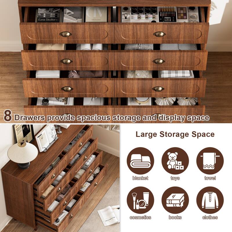 Gymojoy Fluted Dresser for Bedroom, Mid Century Modern Drawer Wood Chest Organizer, Small Storage Dresser for Living Room