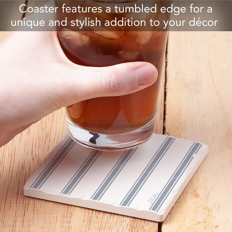 Absorbent Stone Tumbled Tile Coasters, Beach Ticking Stripe, Set of 4