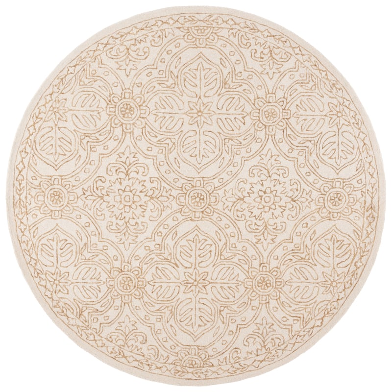 Lauren Ralph Lauren Handmade Etienne French Country Geometric Wool Rug - 7' Round - Ivory/Gold