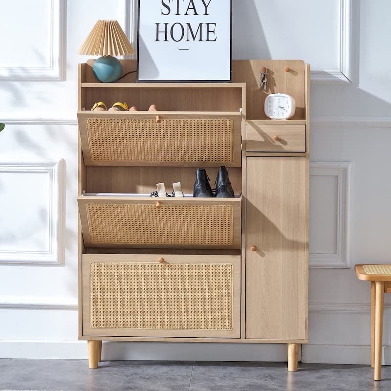 Minimalist storage cabinet, Japanese-style wicker shoe cabinet