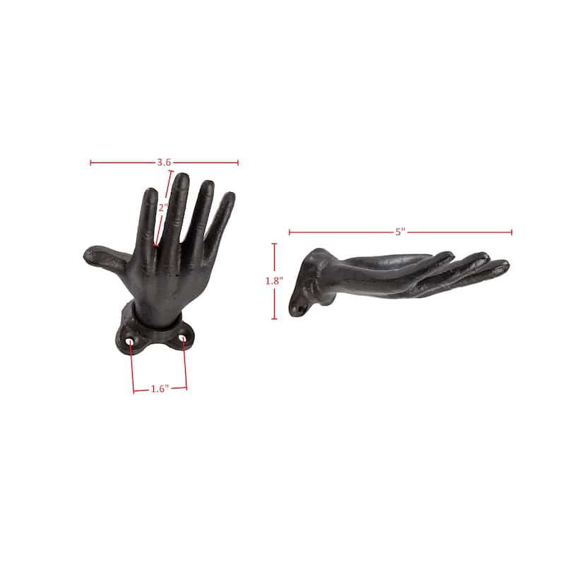 "Palms Up" Dark Brown Cast Iron Wall Mount Hook Set (Set of 2)