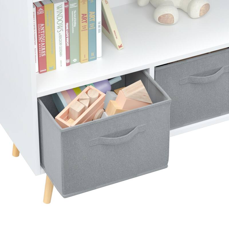 Anmytek White/Gray Kids Storage Organizer with Fabric Drawers White Bookcase Toy Display Shelf