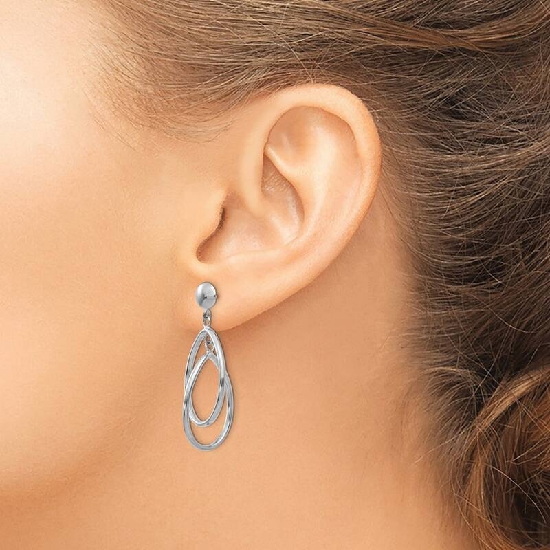 Curata 14k White Gold Polished Oval Dangle Post Earrings 26x16mm