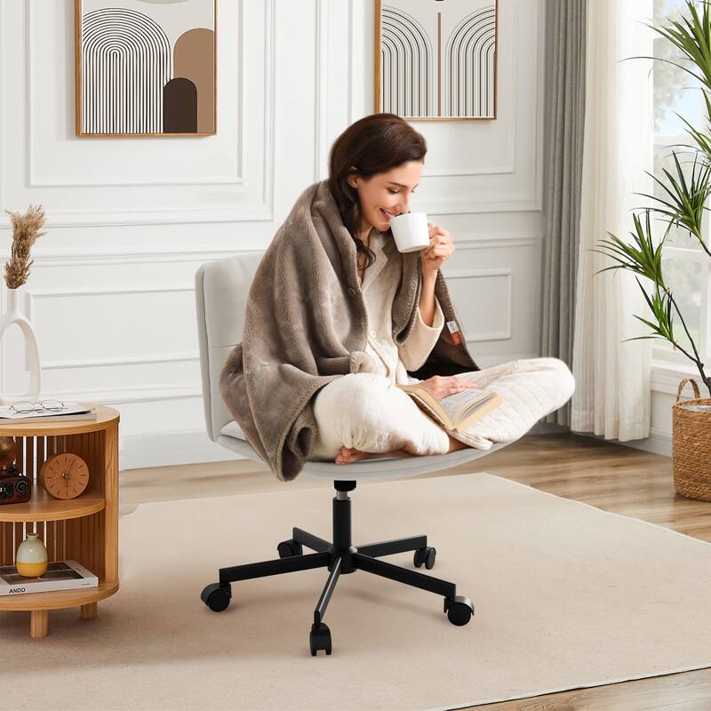 PU Leather Armless Office Chair, Adujustable Height, 360 Degree Swivel Task Chair with Ultra uiet Casters Design