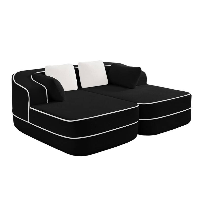 77.2" Double Chaise Lounge Chair, Upholstered Sofa Bed, Teddy Fabric Sleeper Couch with Pillows, Modern Loveseat for Living Room
