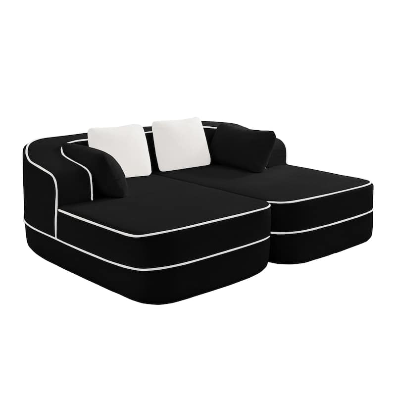 GDF Studio - Greenbrier 77.2" Modern Teddy Upholstered Boneless Sleeper Sofa with Double Chaises, and Contrast Color Design