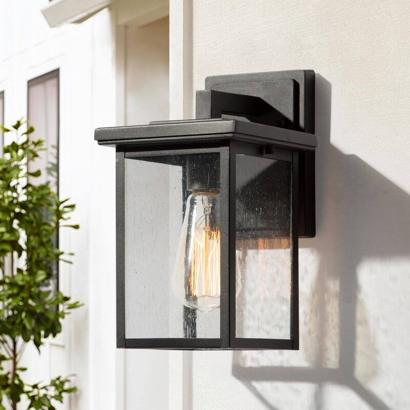 Modern Farmhouse Black 1-Light Outdoor Wall Sconce Glass Patio Lantern