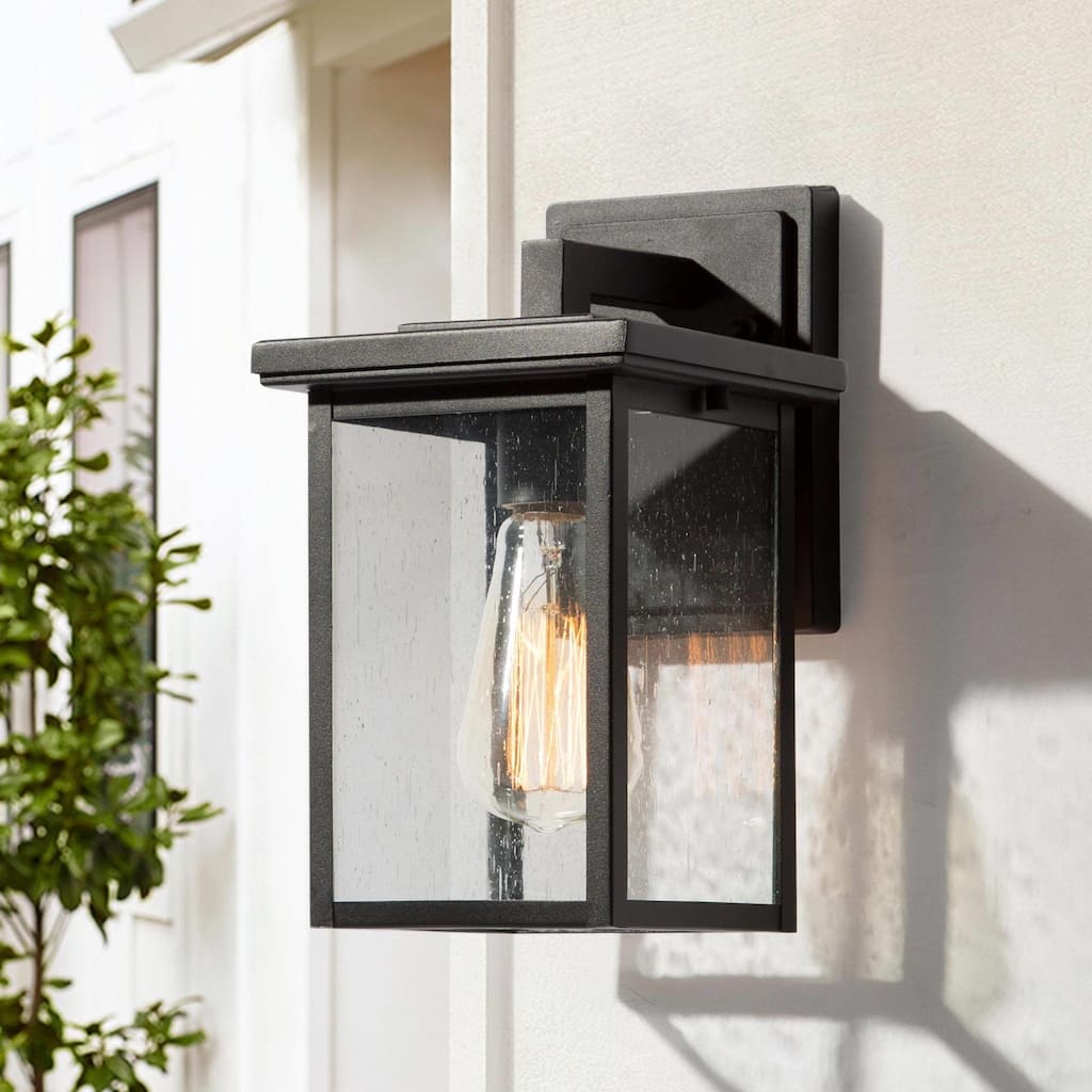 Modern Farmhouse Black 1-Light Outdoor Wall Sconce Glass Patio Lantern