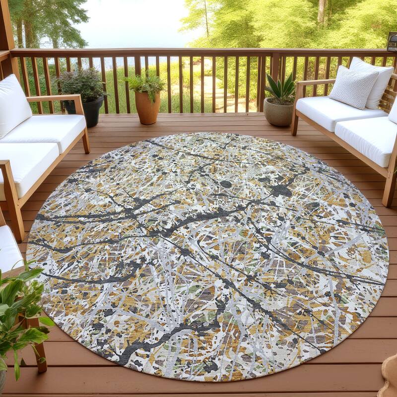 Machine Washable Indoor/ Outdoor Modern Splatter Chantille Rug - Beige - 8' x 8'