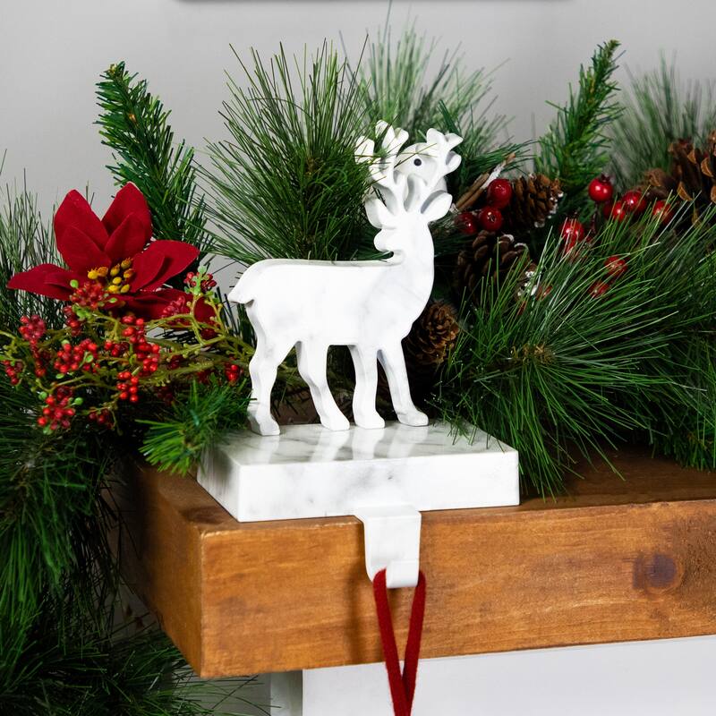 Marbled Standing Deer Christmas Stocking Holder - 7.5" - White and Black