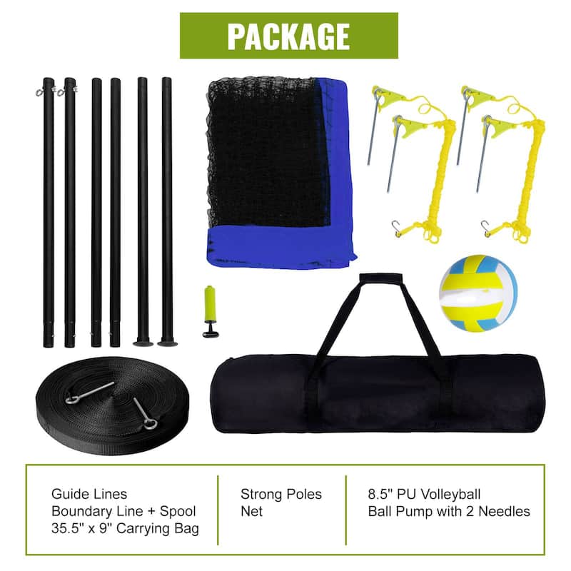 Blue Steel and PE Adjustable Volleyball Net Set,Portable and Weatherproof