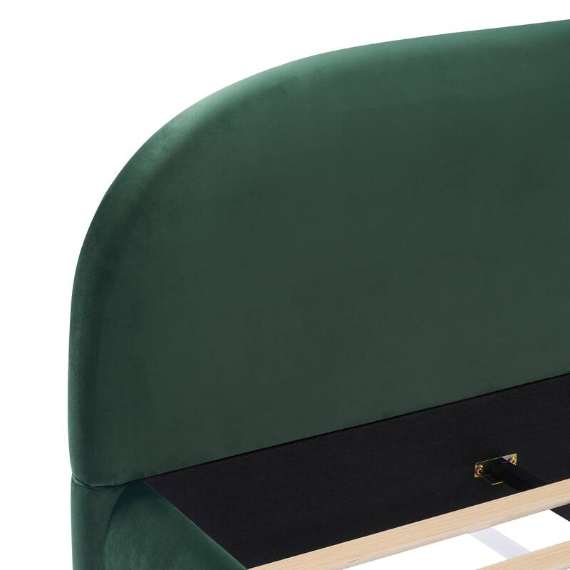 Luxury Dark Green Velvet King Bed with Curved Headboard - High-end Comfort & Easy Maintenance