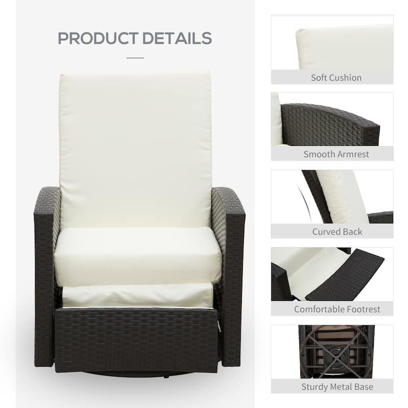 Outsunny Outdoor Cushioned Swiveling PE Wicker Recliner Chair