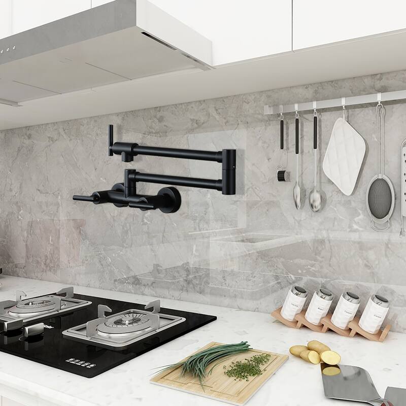WOWOW Wall Mounted Pot Filler Faucet with Hot Cold Water Control
