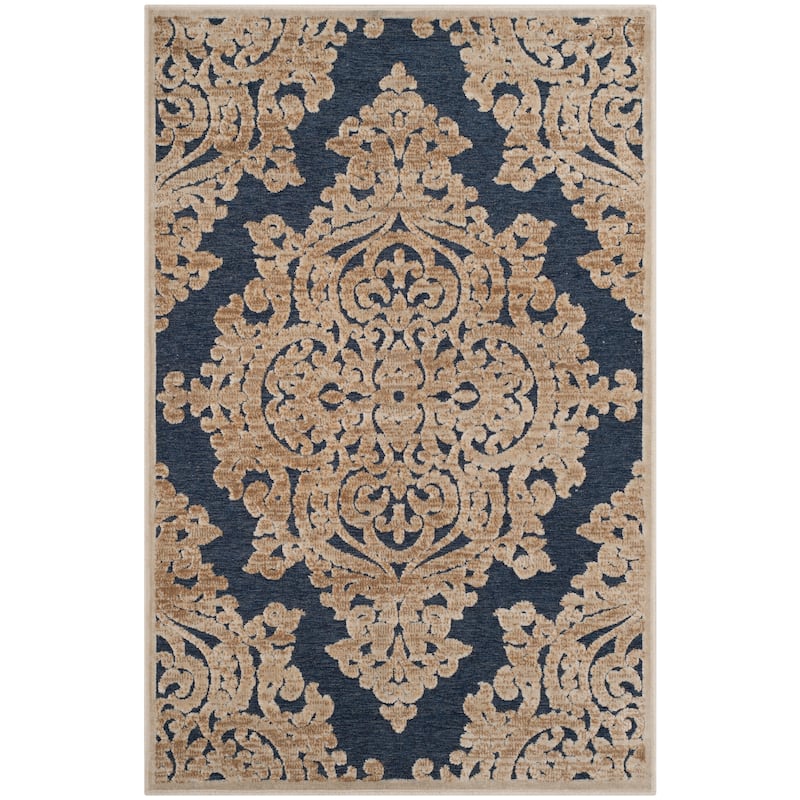 SAFAVIEH Paradise Eilika Watercolor Modern Viscose Rug - 2'7" x 4' - Stone/Navy