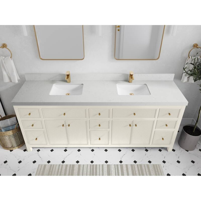 Willow Collections 84 in. W x 22 in. D Sonoma Free Standing Reeded Double Sink Bathroom Vanity with Countertop - 2”Carrara Quartz - Ivory