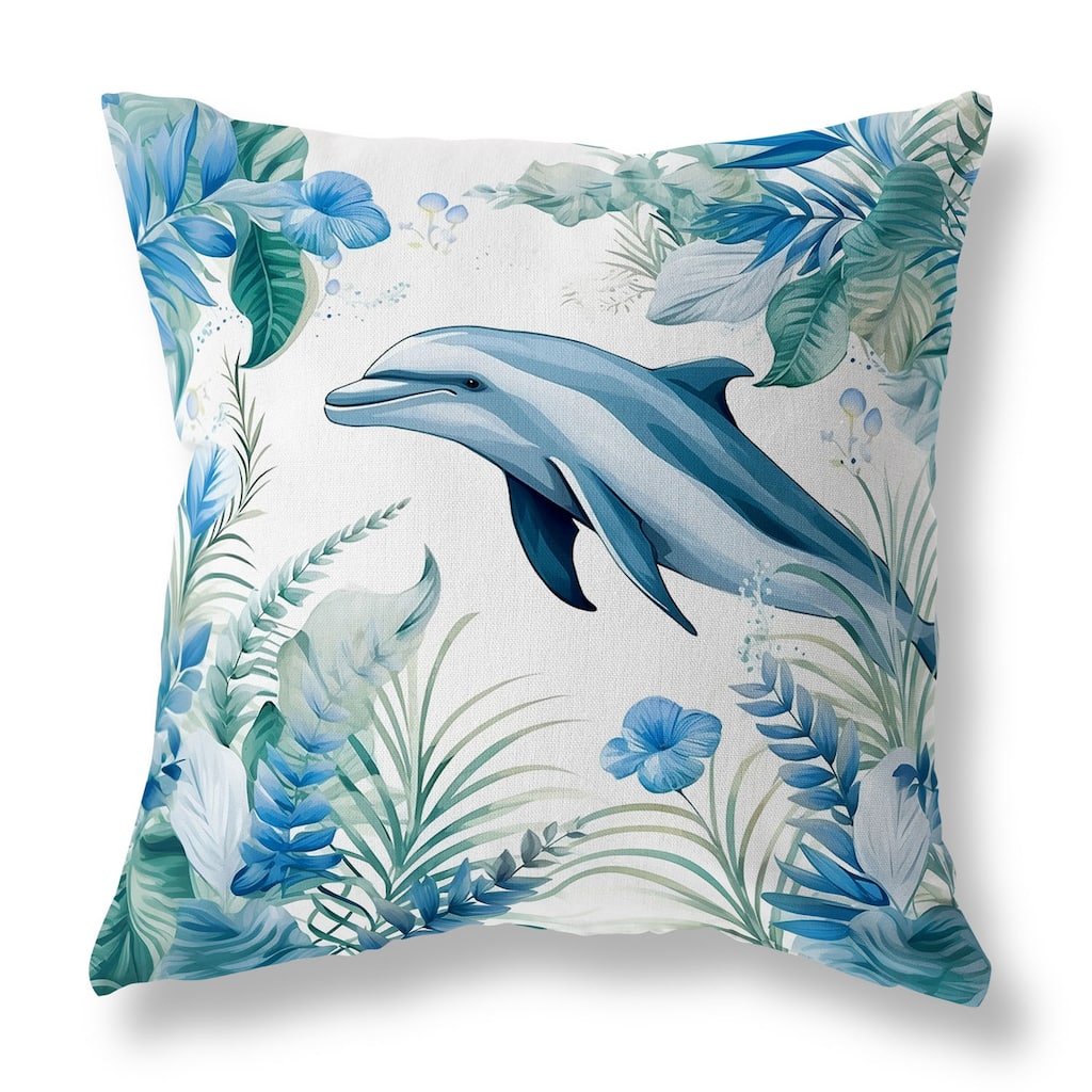 Blue And Turquoise Dolphin Haven Faux Suede Throw Pillow Zipper