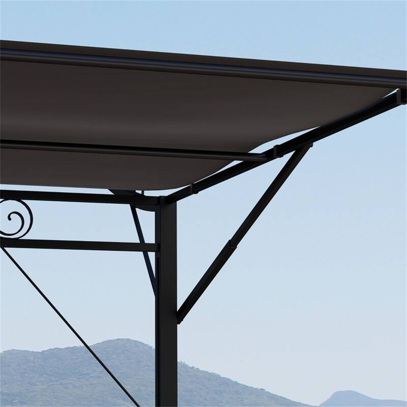 Brown Outdoor Patio Gazebo Awning with UV Water Resistant Canopy and Steel Frame Included Stakes - 9.8' L x 8.2' W x 6.6'-8.2' H