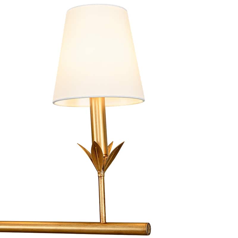 Mid-Century 5-Light Candle White Fabric Linear Island Pendant