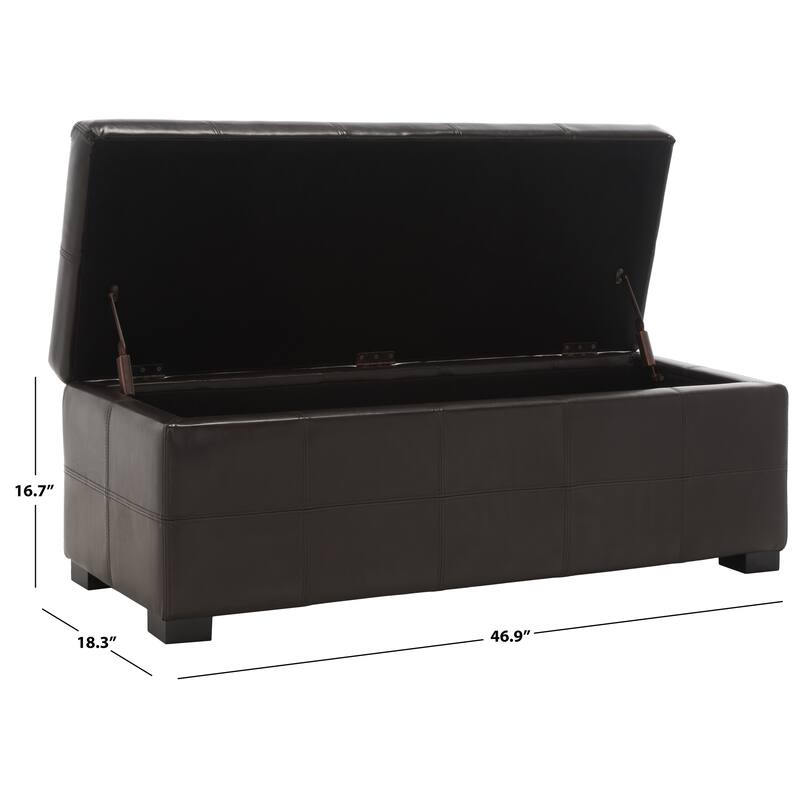 SAFAVIEH Kerrie Brown Bicast Leather/Wood Storage Bench - 46.9" x 18.3" x 16.7" - 47Wx18Dx17H