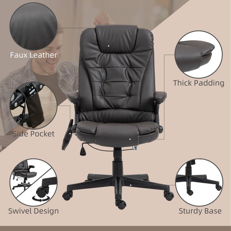 PU Leather 360° Swivel High Back Office Recliner with Vibration Massage, Lumbar Heating, and Adjustable Height