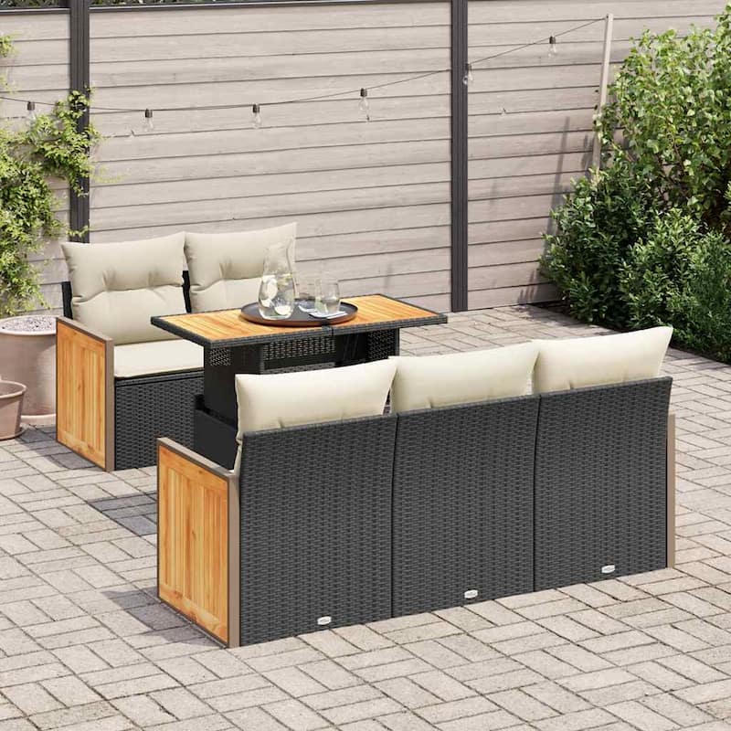 vidaXL Garden Sofa Set Black and Cream White - 24.4 x 68.1 x 27.2 in