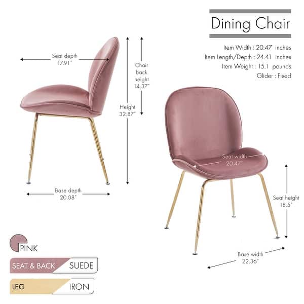dimension image slide 2 of 4, Porthos Home Otis Dining Chair, Suede Upholstery, Gold Legs, Armless