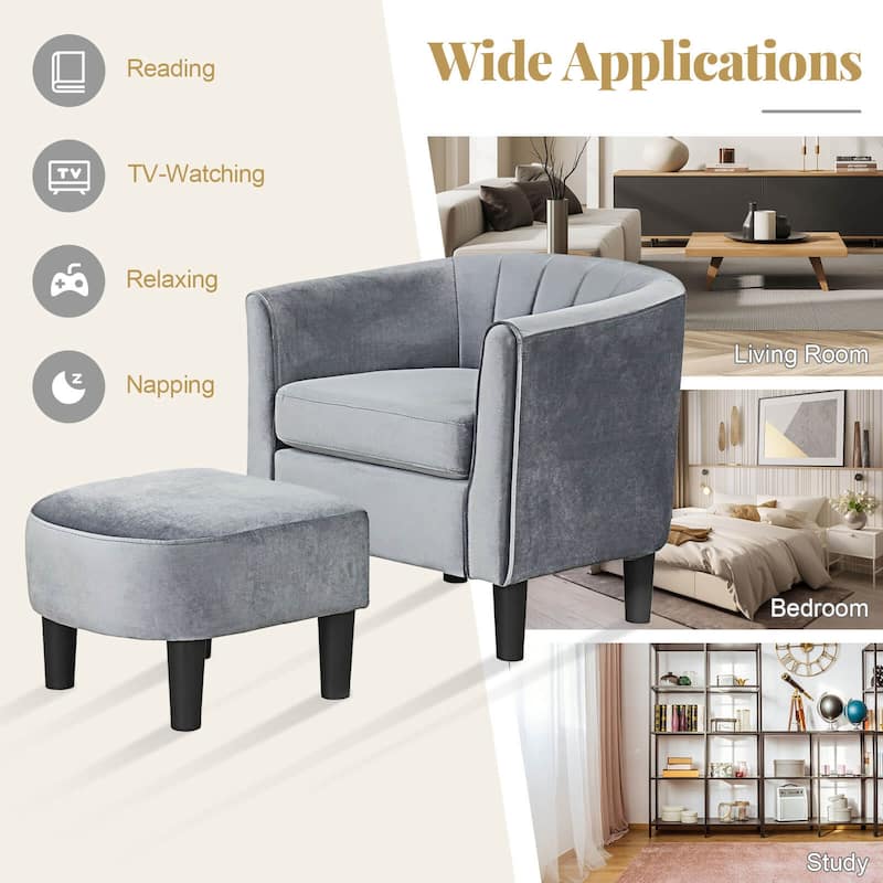Costway Barrel Chair with Ottoman Footrest Curved Backrest Armrests - See Details