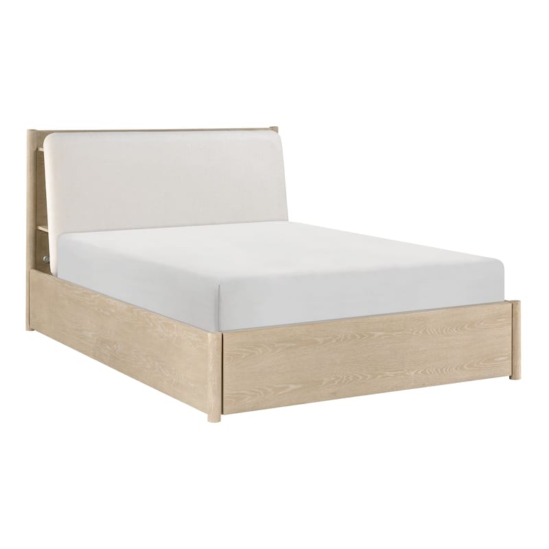 Modern Platform Bed with Footboard Storage Shelves Charging Ports