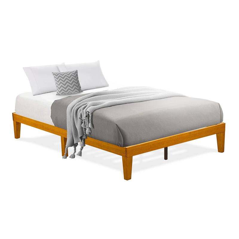 Full Size Bed Frame - Platform Bed with Wood Legs - Oak Finish - Sturdy & Easy Assembly