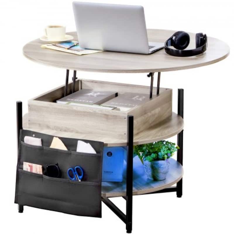 35.3" Round Coffee Table with Lift Top, Hidden Storage & Open Shelf