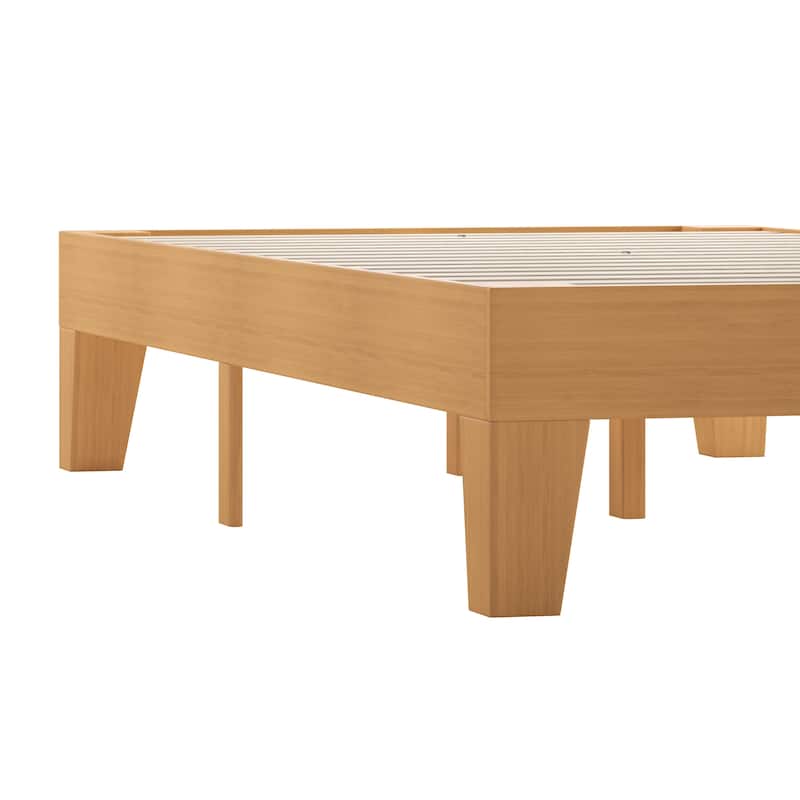 Wood Platform Bed with 14 Wooden Support Slats
