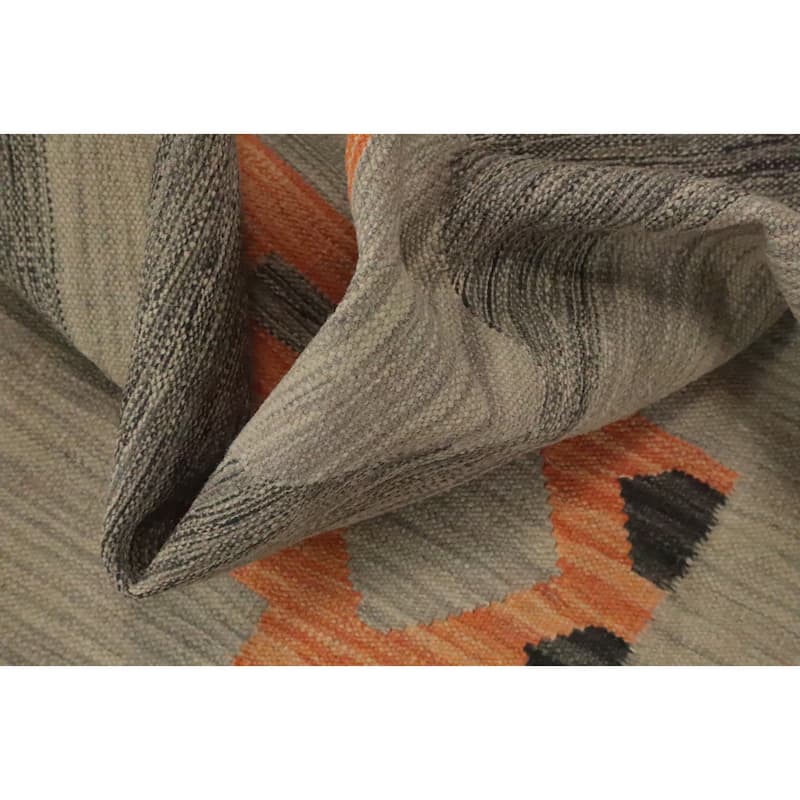 Hand Woven Oriental 100% Wool Carpet Southwestern Modern Greys & Charcoal Kilim Area Rug - 5' 0'' X 3' 3''