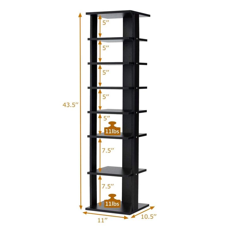 7-Tier Wooden Shoe Rack with Detachable Shelf and Water-Resistant Surface for Home Use - 11" x 10.5" x 43.5" (L x W x H)