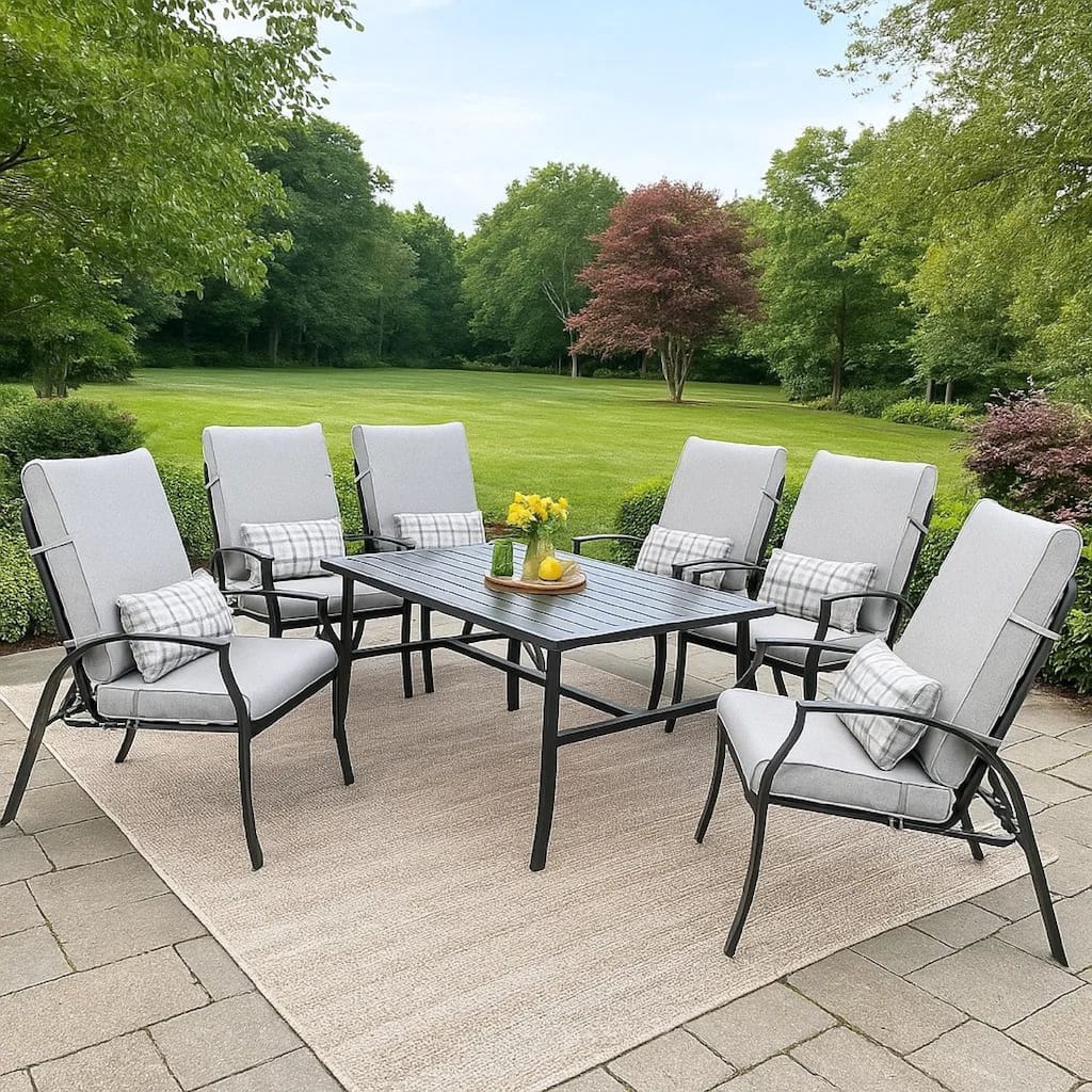 Leki Reclining Armchair Set of 6, Tie Back Cushions, 1 Pillow, Gray