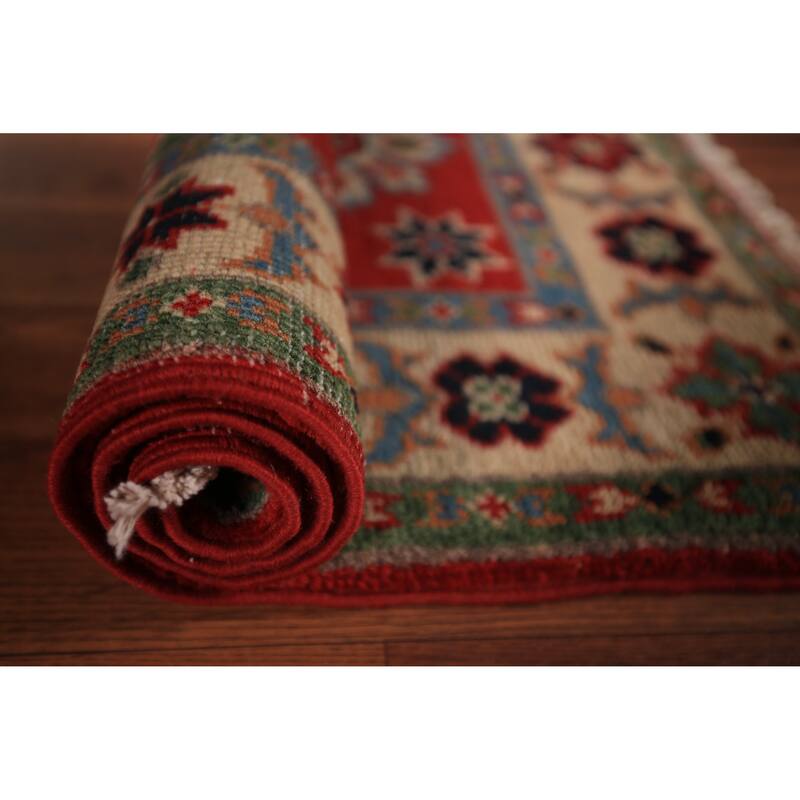 Red Kazak Foyer Rug Handmade Oriental Geometric Wool Carpet - 2'0" x 3'0"