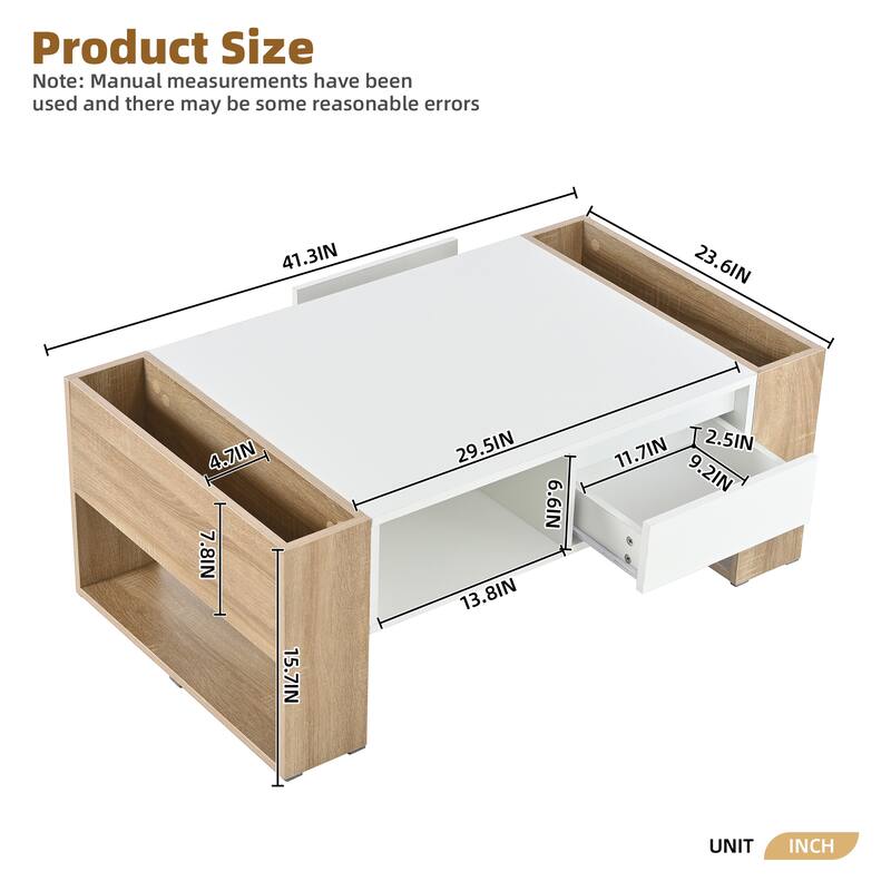 High Gloss Coffee Table with 2 Drawers and Hidden Storage, Two-Tone Center Table - 41.3" W × 23.6" D × 15.7" H
