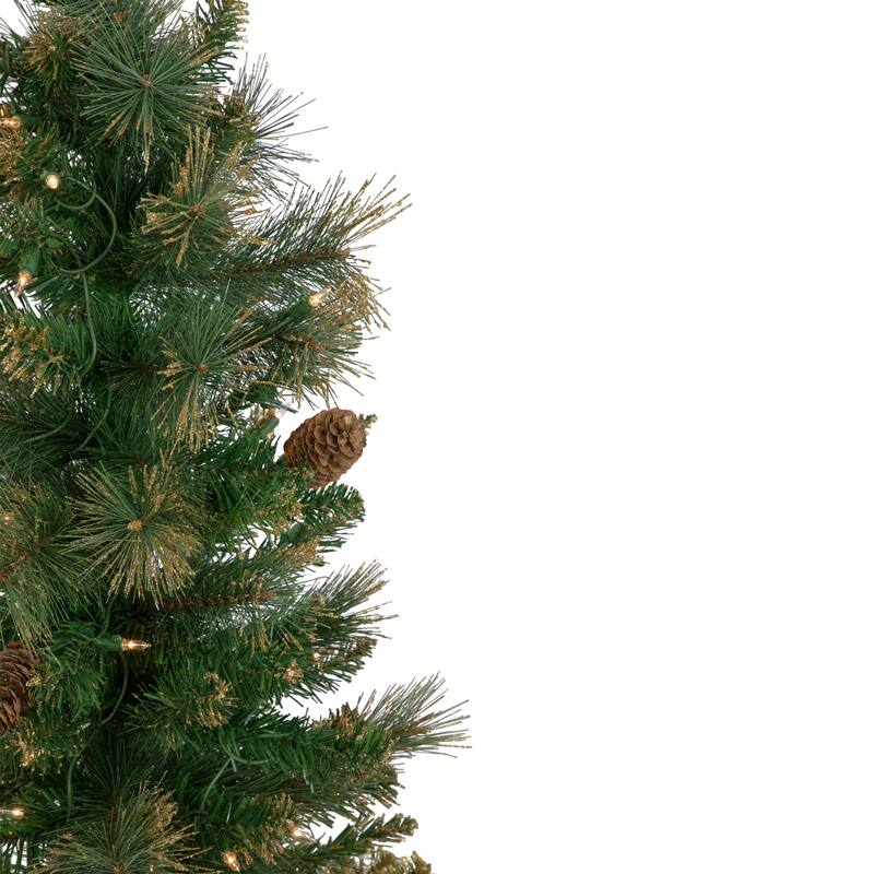 7' Yorkshire Pine Pencil Artificial Christmas Tree, Clear Lights - 7 Foot
