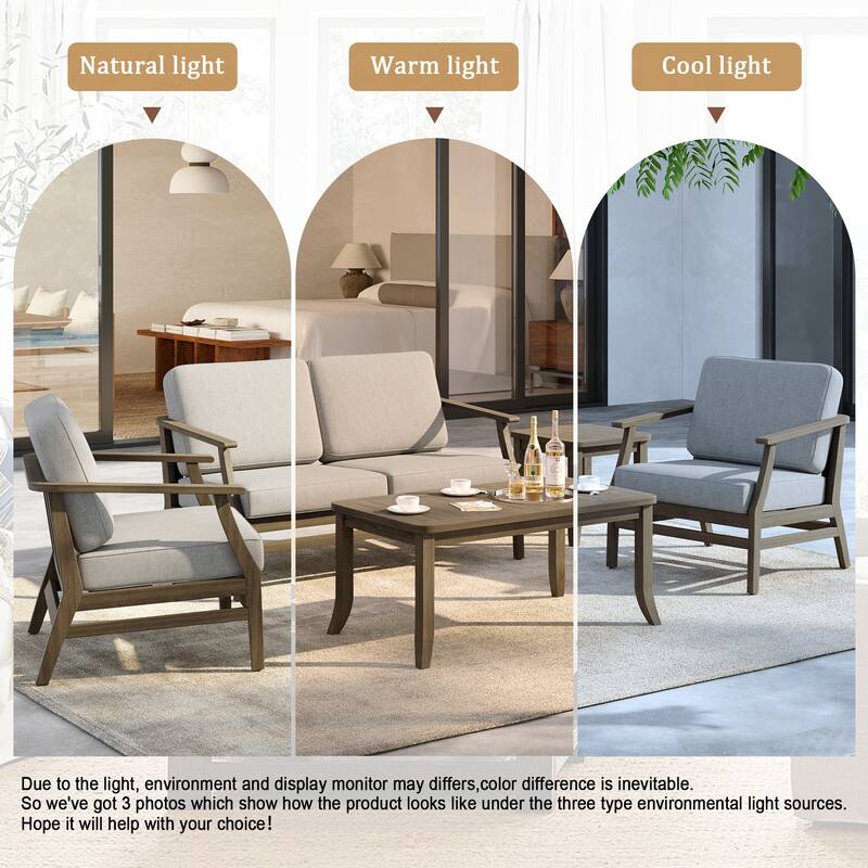 5-Piece Outdoor Teak Wood Patio Conversation Set with Cushions